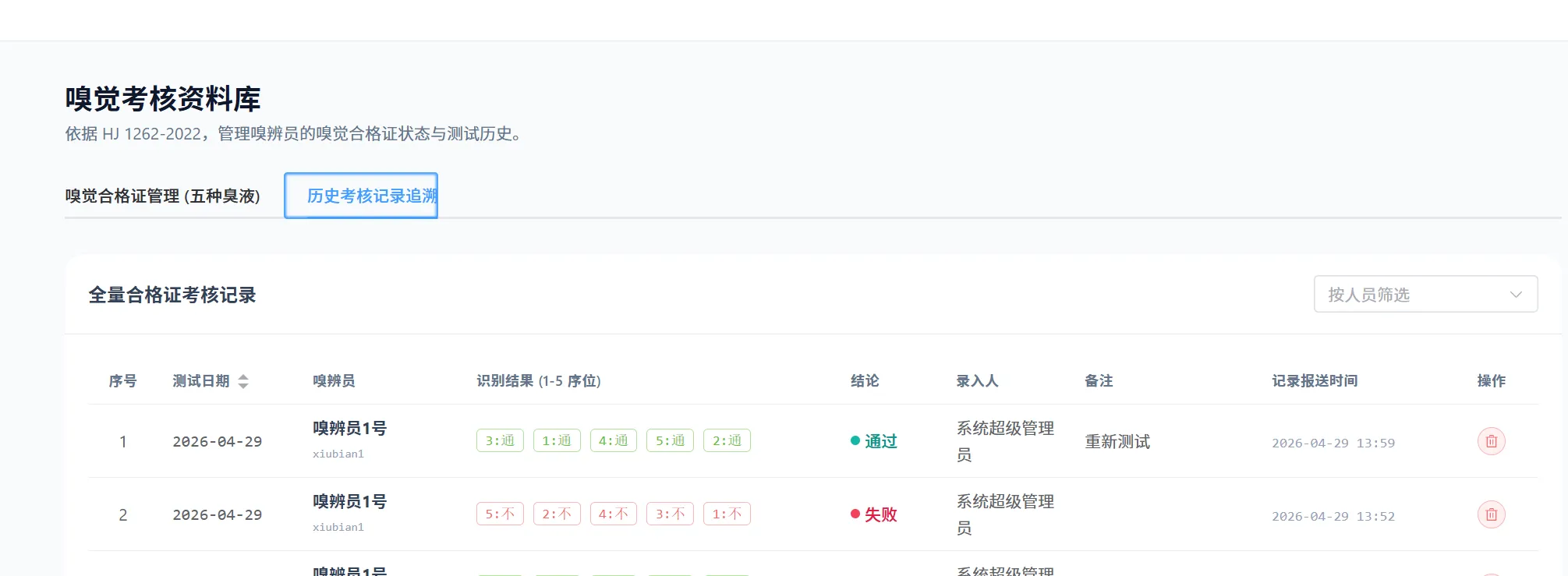 图 11 嗅辨合格证历史记录溯源