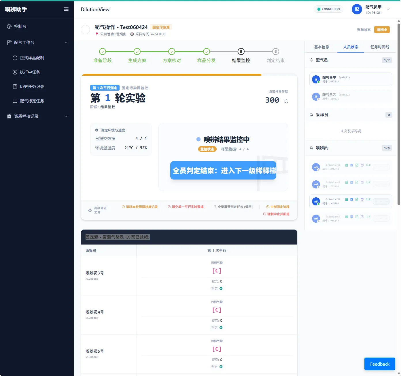 图 64 如果还有嗅辨员判定匹配一直正确、则进行下一轮稀释倍数