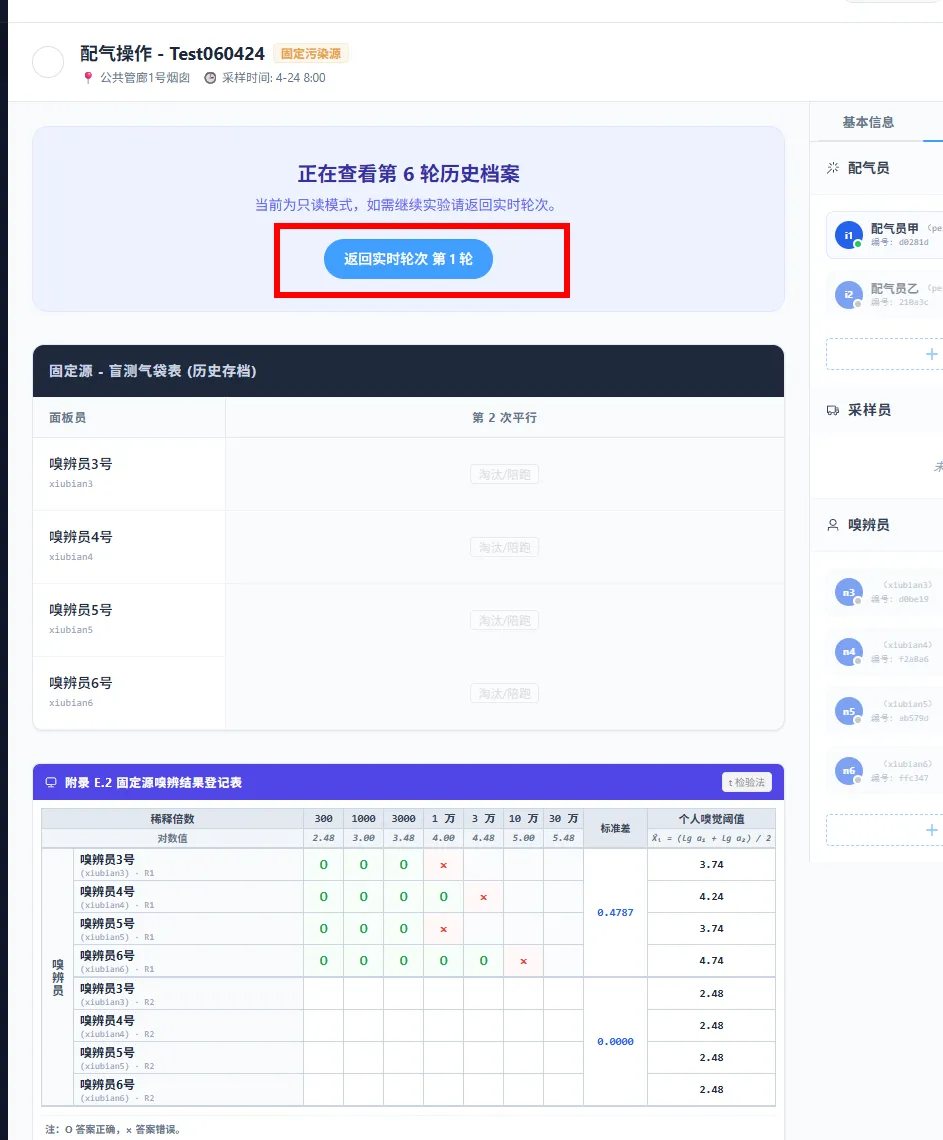 图 68 在第二次平行样之前，配气员可以查看第一轮的记录